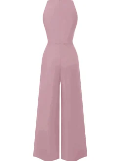 Hot Retro Stage Black 1950s Sleeveless Buttoned Solid Jumpsuit