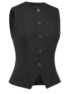 Online Retro Stage 1930s Sleeveless Solid Vest Black