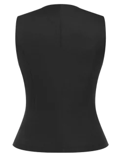 Online Retro Stage 1930s Sleeveless Solid Vest Black