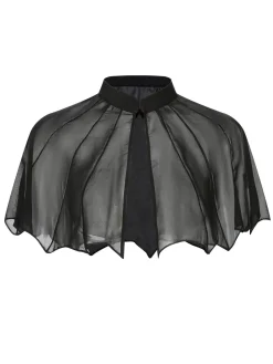 New Retro Stage 1950s Solid Bat Wing Sheer Cape Black