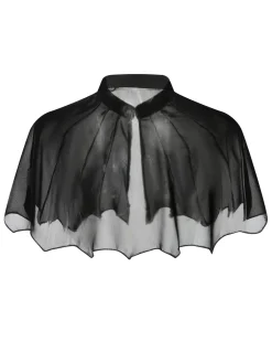 New Retro Stage 1950s Solid Bat Wing Sheer Cape Black