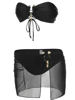 Clearance Retro Stage 1950s Solid Bikini Set With Skirt Black