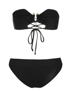 Clearance Retro Stage 1950s Solid Bikini Set With Skirt Black