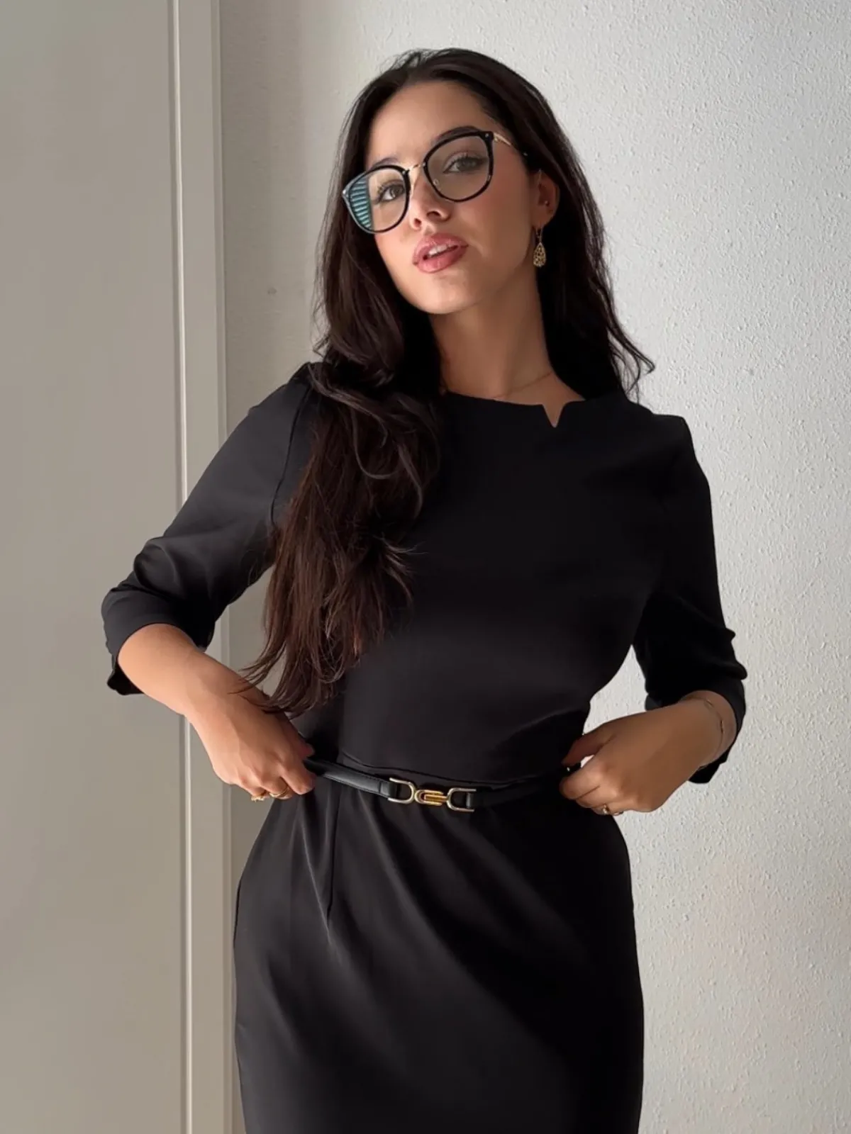 Hot Retro Stage 1960s Solid Boat Neck Wrap Dress Black