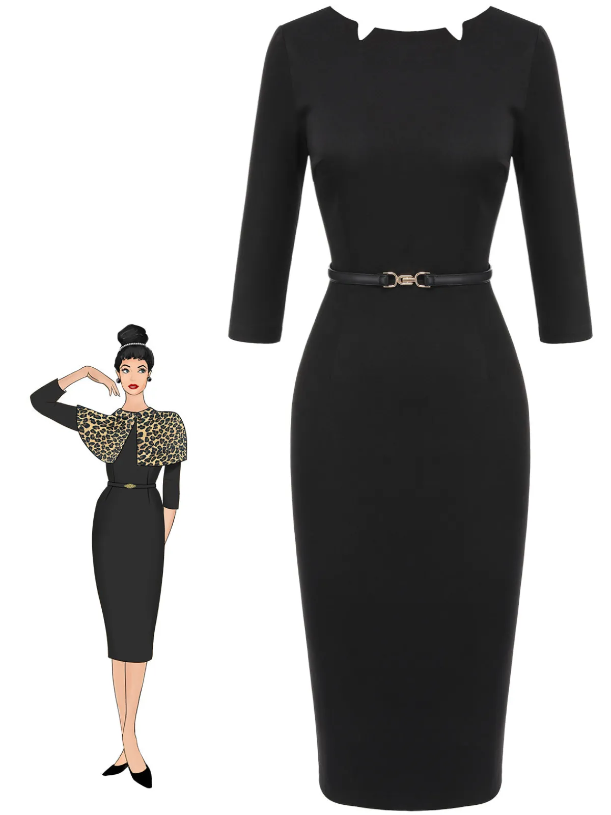 Hot Retro Stage 1960s Solid Boat Neck Wrap Dress Black