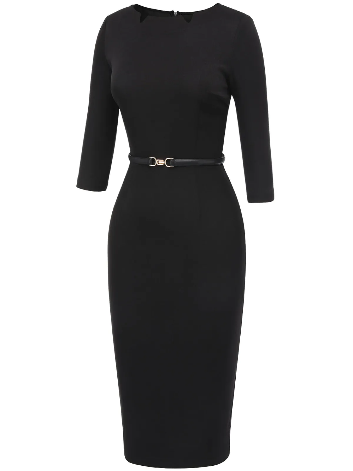 Hot Retro Stage 1960s Solid Boat Neck Wrap Dress Black