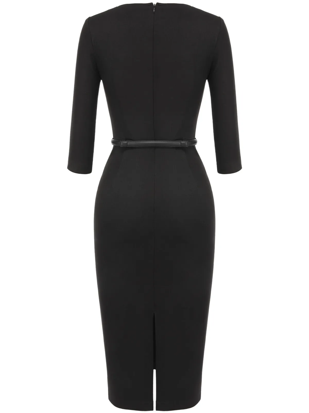 Hot Retro Stage 1960s Solid Boat Neck Wrap Dress Black