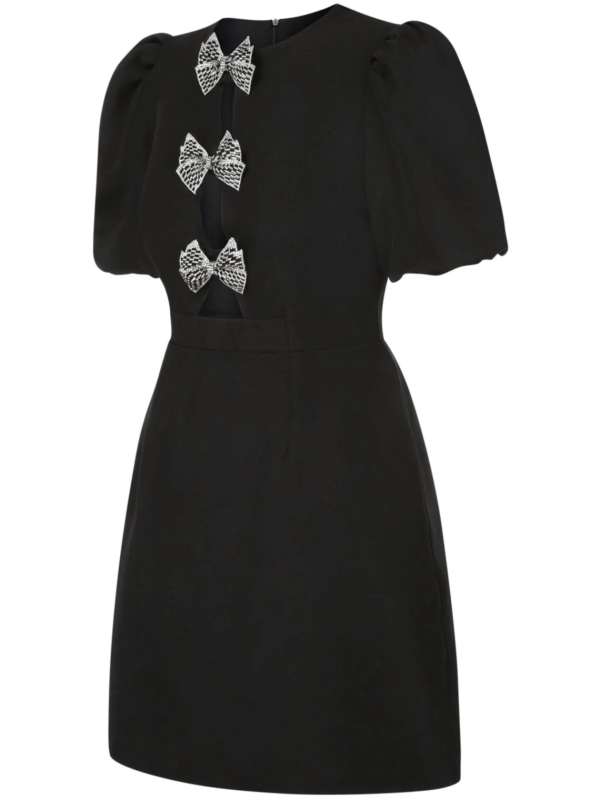 Best Retro Stage 1960s Solid Bow Hollow Puff Dress Black
