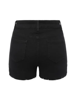 Outlet Retro Stage 1960s Solid Button Denim Shorts Black