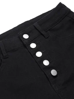 Outlet Retro Stage 1960s Solid Button Denim Shorts Black