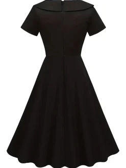 Discount Retro Stage 1940s Solid Buttoned Lapel Dress Black