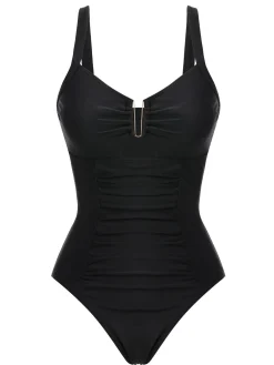Clearance Retro Stage 1970s Solid Cutout One-Piece Swimsuit Black