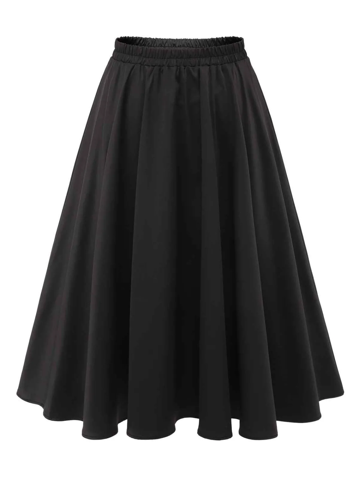 Sale Retro Stage 1950s Solid Elastic Waist Pleated Skirt Black