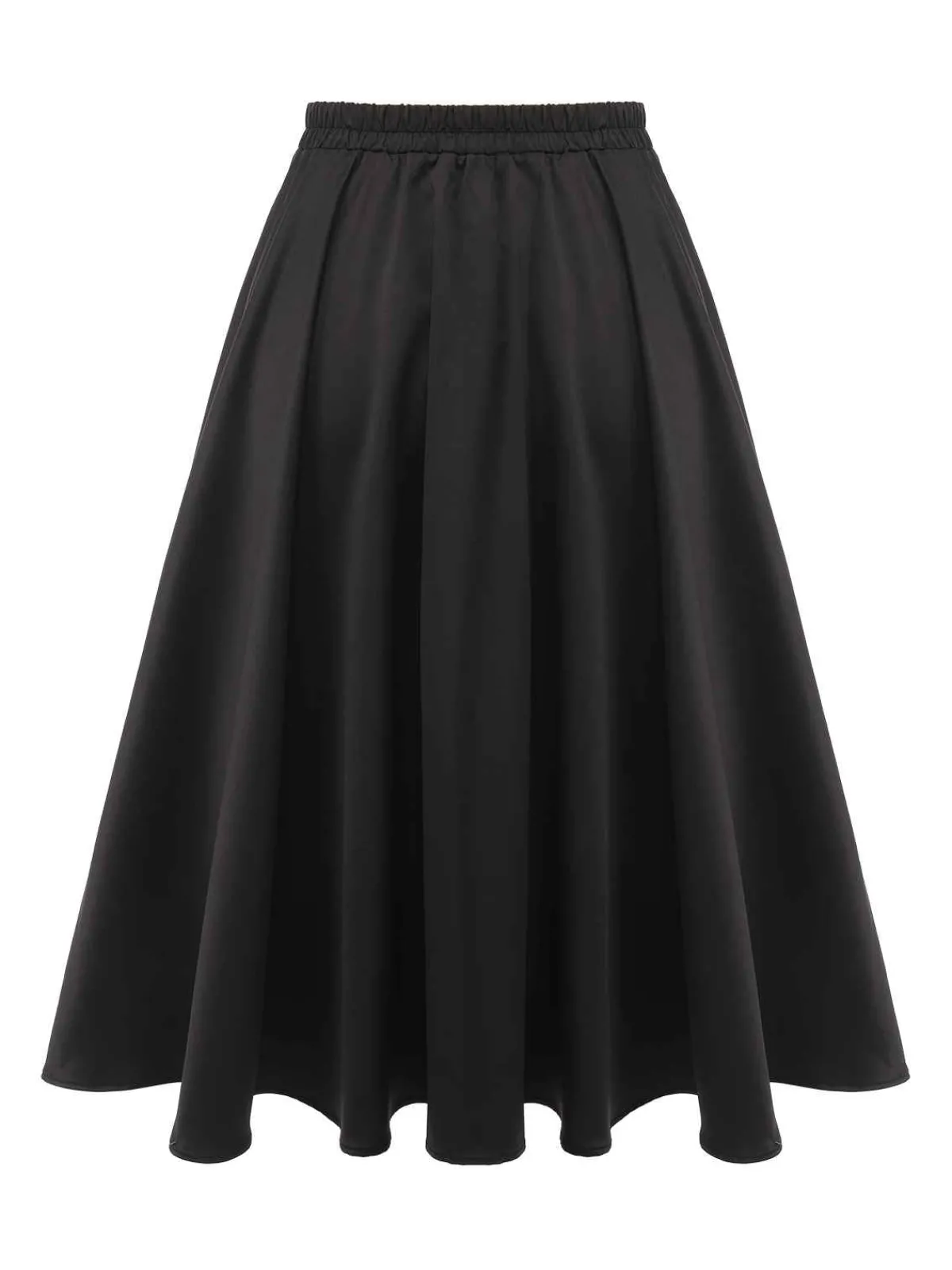 Sale Retro Stage 1950s Solid Elastic Waist Pleated Skirt Black