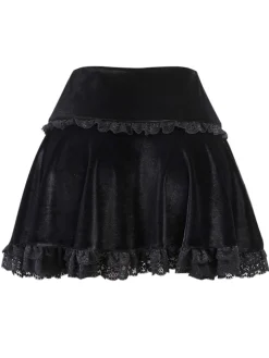 Discount Retro Stage 1980s Solid Embroidered Lace Skirt Black
