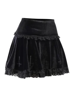 Discount Retro Stage 1980s Solid Embroidered Lace Skirt Black