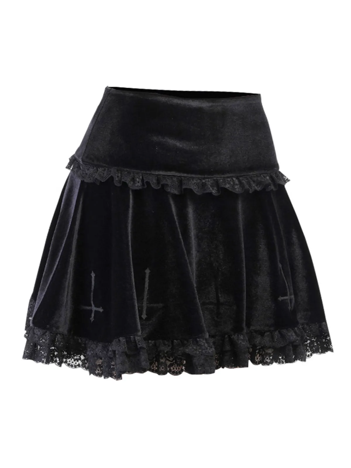 Discount Retro Stage 1980s Solid Embroidered Lace Skirt Black