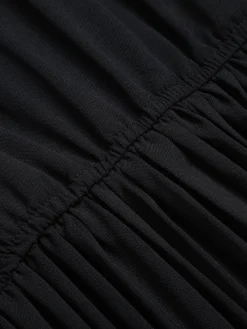 New Retro Stage 1940s Solid Flying Sleeve Pleated Dress Black
