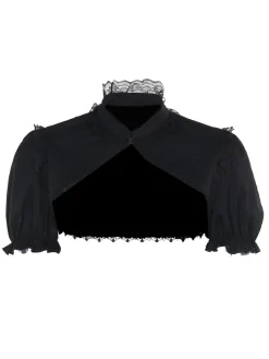 Hot Retro Stage 1980s Solid Gothic Puff Sleeves Short Cape Cardigan Black
