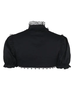 Hot Retro Stage 1980s Solid Gothic Puff Sleeves Short Cape Cardigan Black