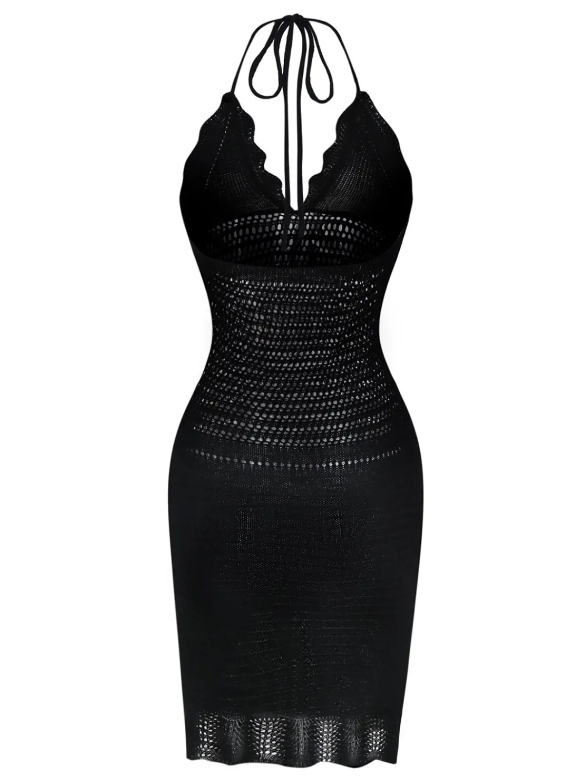 New Retro Stage 1970s Solid Halter Knit Dress Black