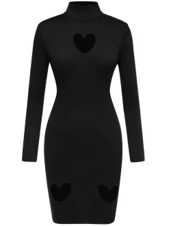 Clearance Retro Stage 1960s Solid Heart Cut Out Dress Black