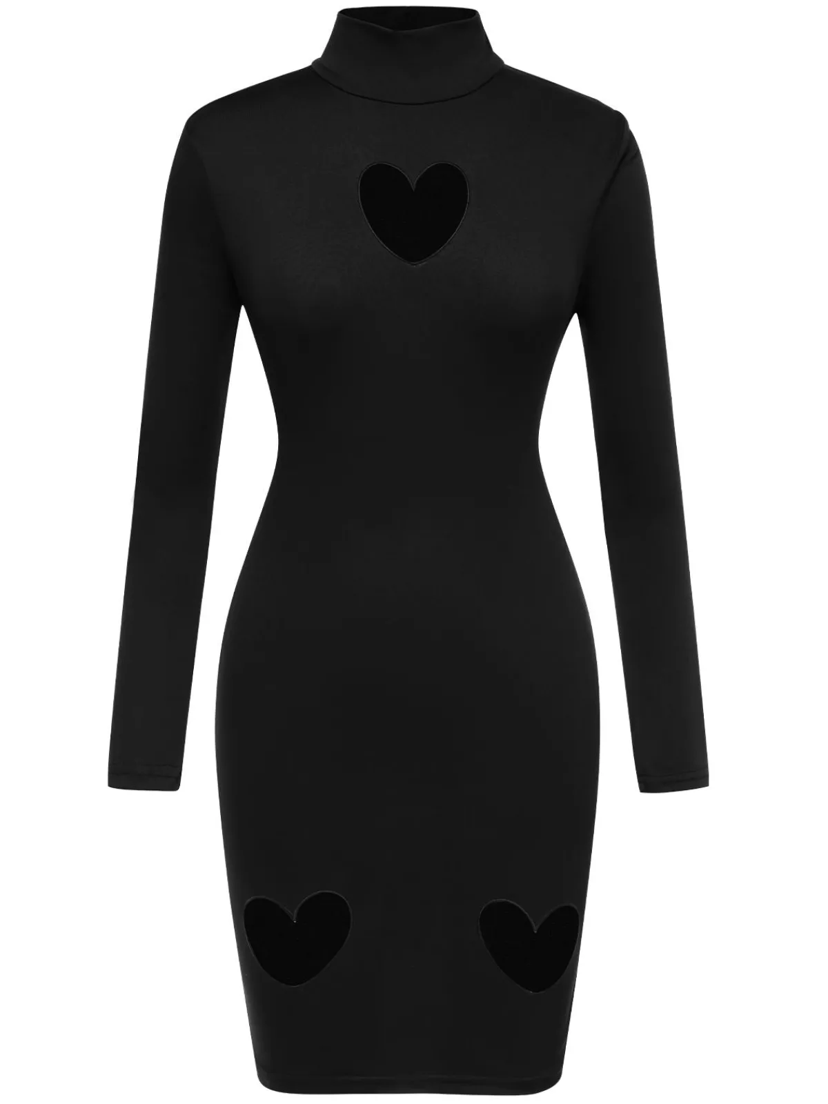 Clearance Retro Stage 1960s Solid Heart Cut Out Dress Black