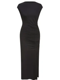 Discount Retro Stage 1960s Solid High Slit Dress Black