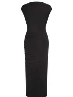 Discount Retro Stage 1960s Solid High Slit Dress Black
