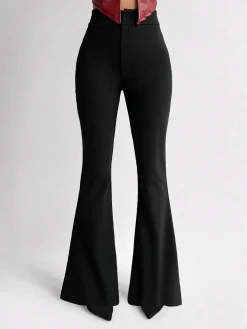 Fashion Retro Stage 1950s Solid High-Waist Flare Pants Black