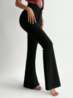 Fashion Retro Stage 1950s Solid High-Waist Flare Pants Black