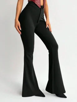 Fashion Retro Stage 1950s Solid High-Waist Flare Pants Black