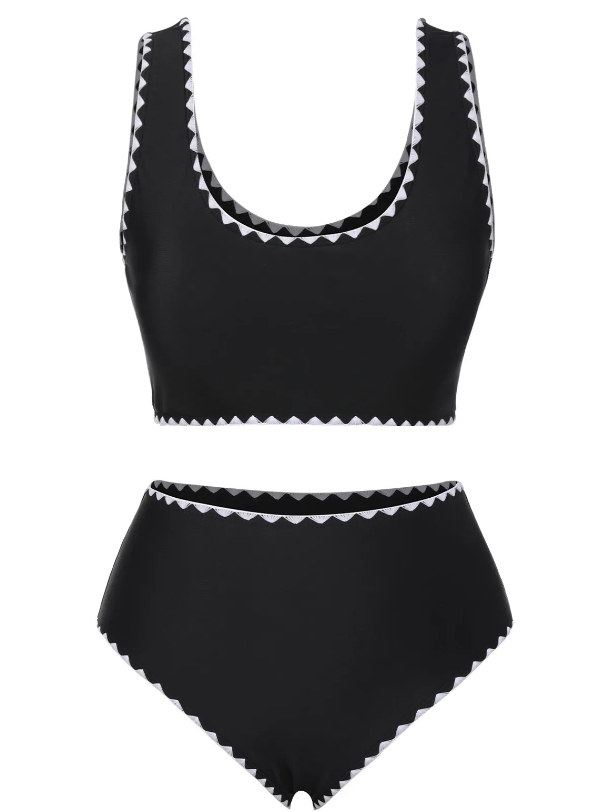 Discount Retro Stage 1950s Solid Jagged Edge Swimsuit Black