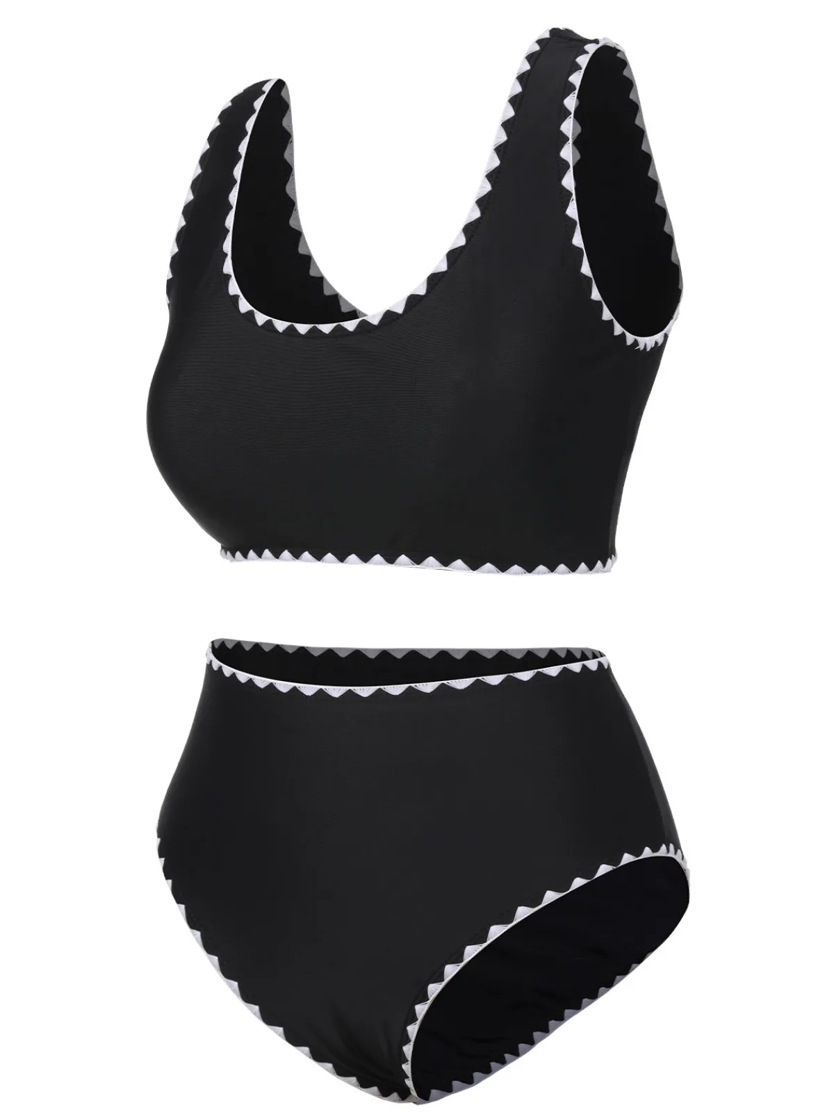 Discount Retro Stage 1950s Solid Jagged Edge Swimsuit Black