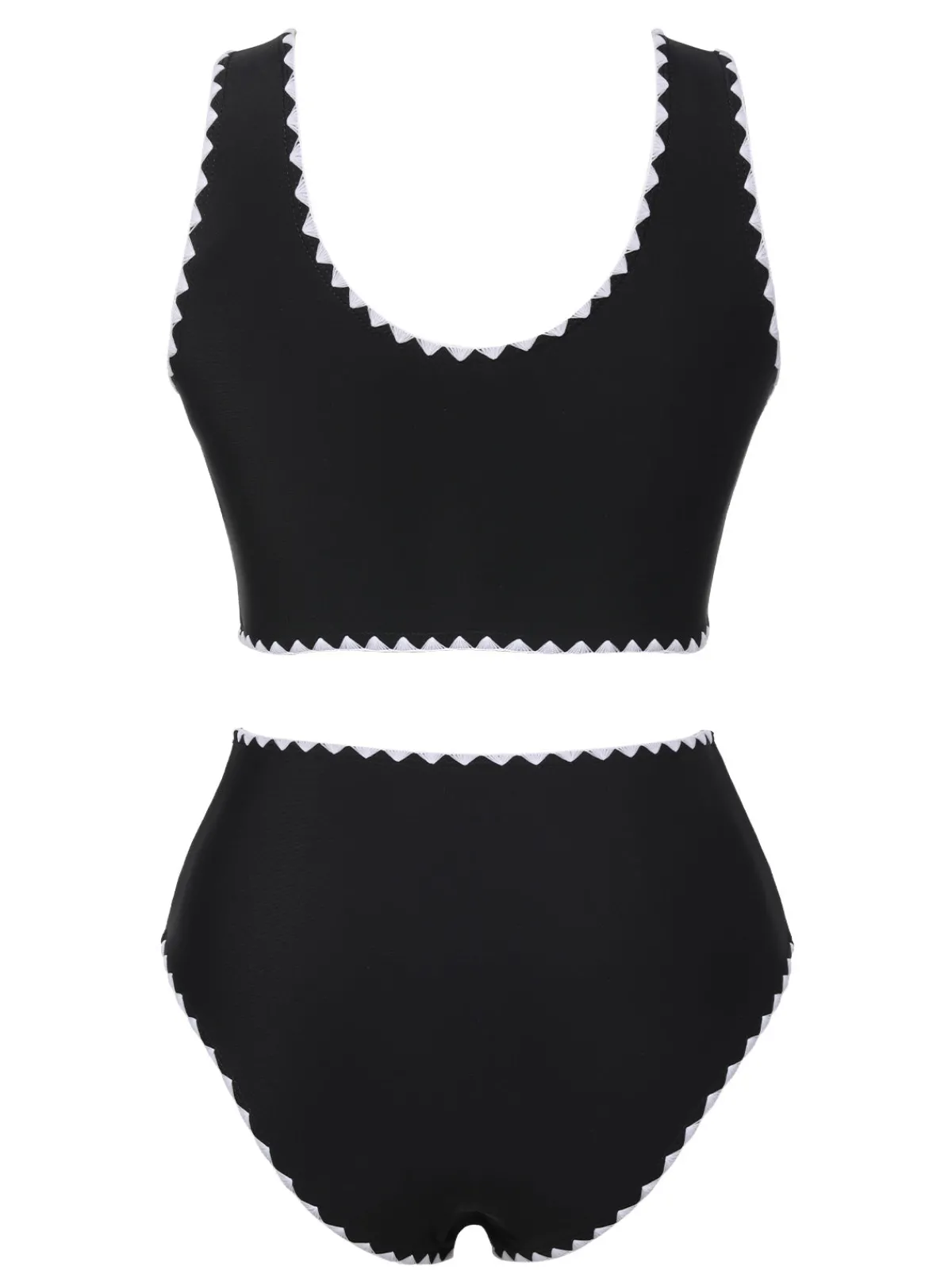 Discount Retro Stage 1950s Solid Jagged Edge Swimsuit Black