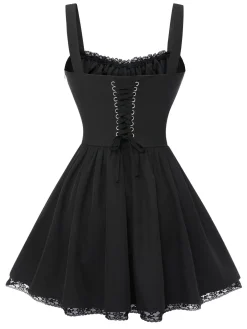 Fashion Retro Stage 1950s Solid Lace Gothic Dress Black