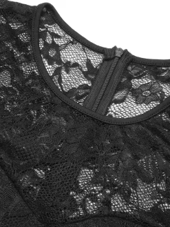 Fashion Retro Stage 1940s Solid Lace Patchwork Jumpsuit Black