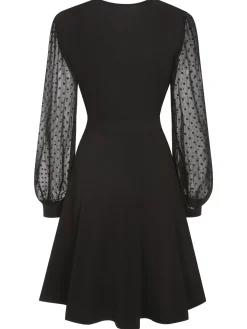Sale Retro Stage 1950s Solid Patchwork Dress Black