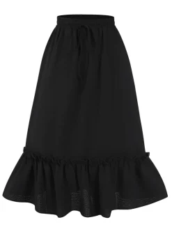 Fashion Retro Stage 1950s Solid Pleated Pockets Skirt Black