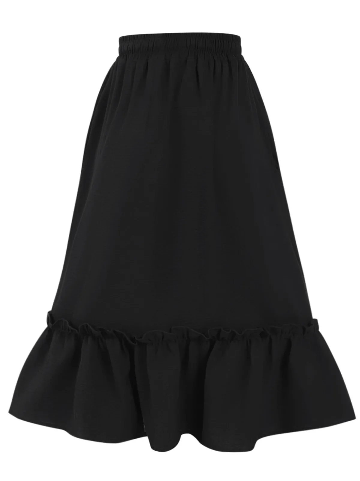Fashion Retro Stage 1950s Solid Pleated Pockets Skirt Black