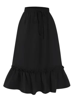 Fashion Retro Stage 1950s Solid Pleated Pockets Skirt Black