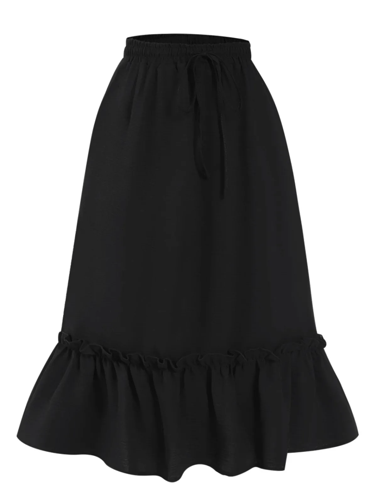 Fashion Retro Stage 1950s Solid Pleated Pockets Skirt Black