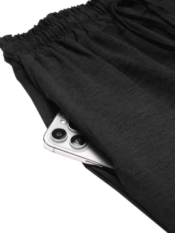 Fashion Retro Stage 1950s Solid Pleated Pockets Skirt Black