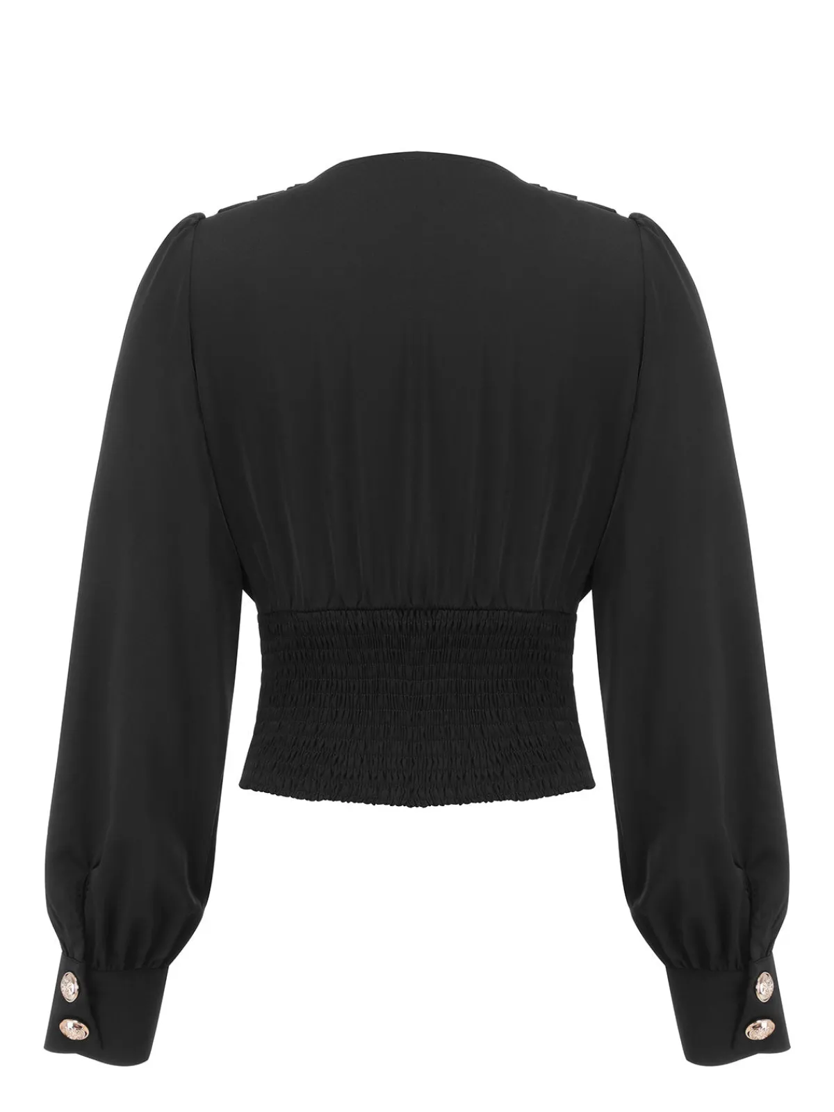 Clearance Retro Stage 1950s Solid Puff Sleeves V-Neck Blouse Black