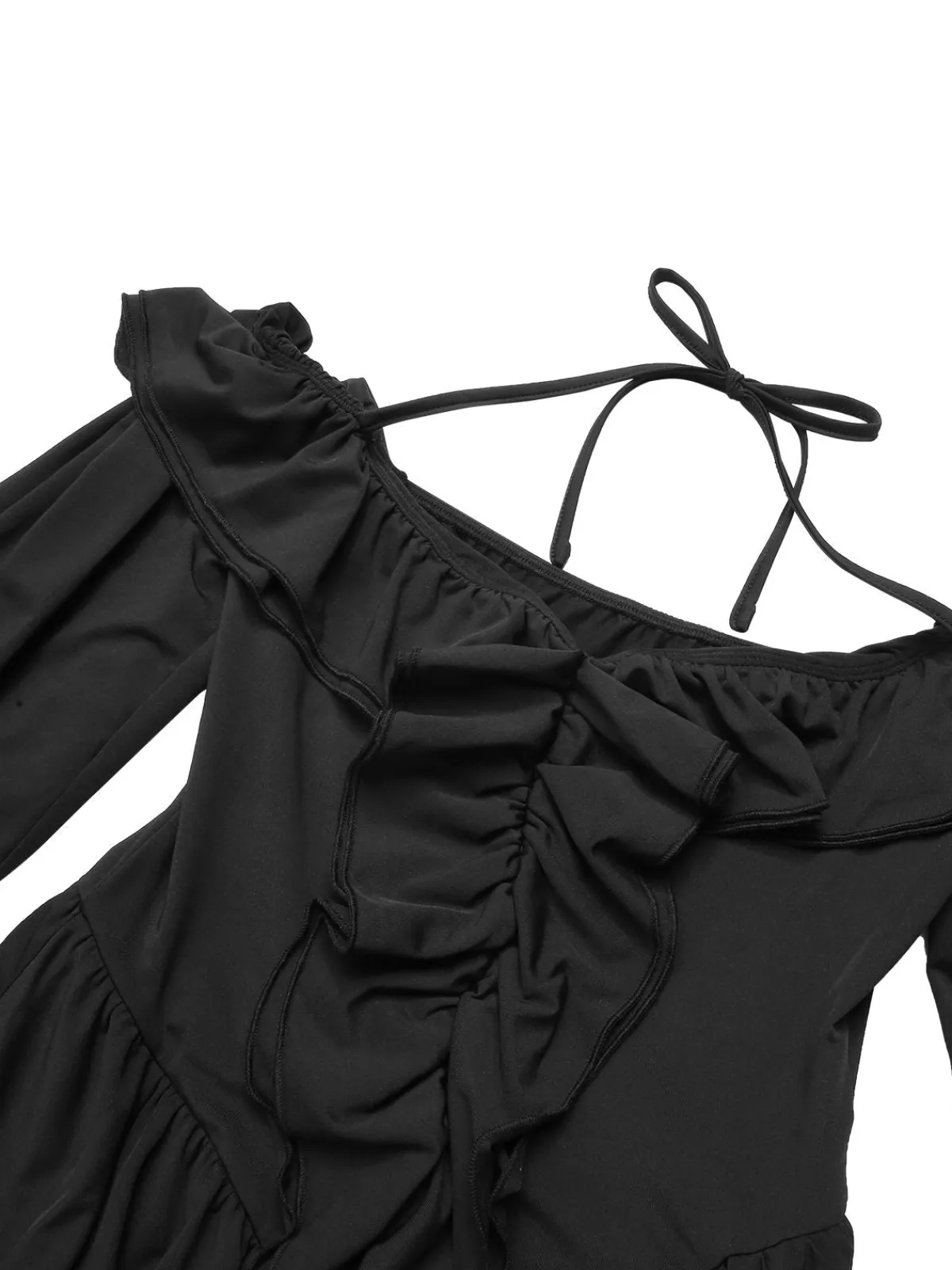Clearance Retro Stage 1950s Solid Ruffle Off-Shoulder Romper Black