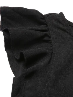 Sale Retro Stage 1930s Solid Ruffle Sleeves Belted Jumpsuit Black