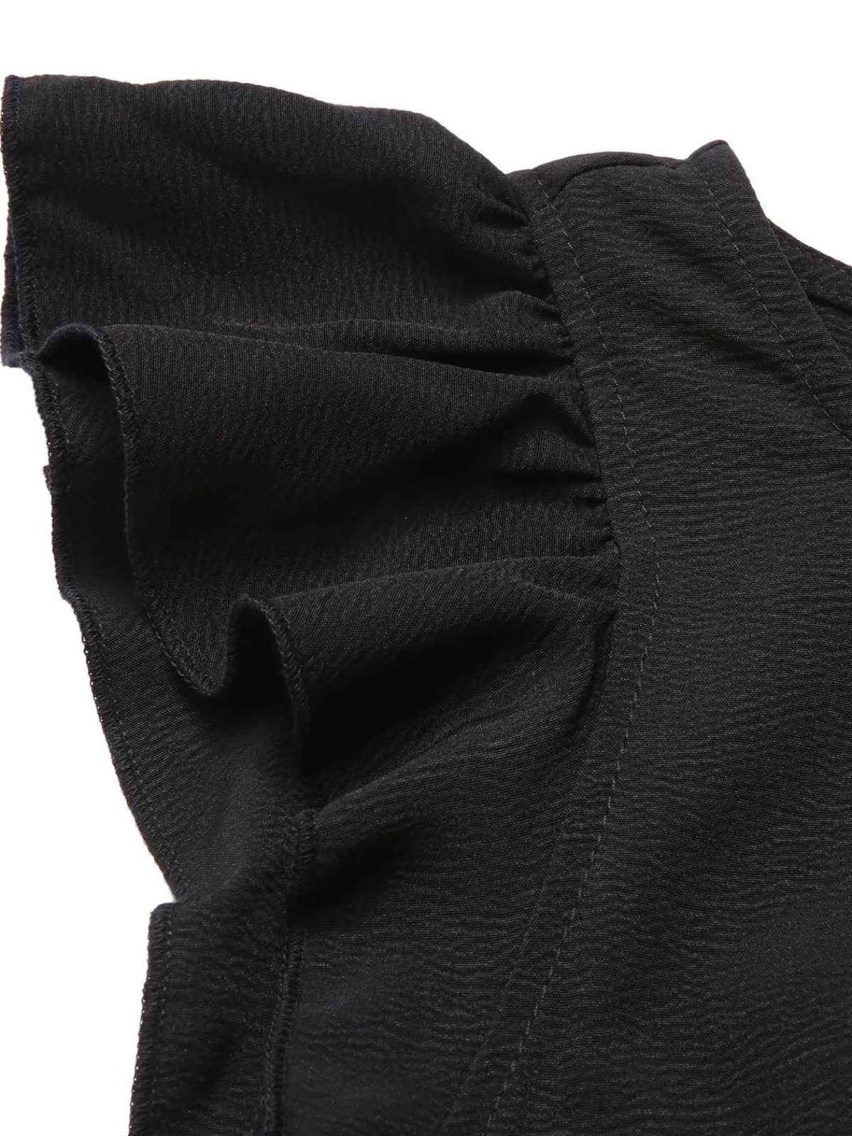 Sale Retro Stage 1930s Solid Ruffle Sleeves Belted Jumpsuit Black
