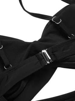 Discount Retro Stage 1950s Solid Ruffled Strap Swimsuit Black