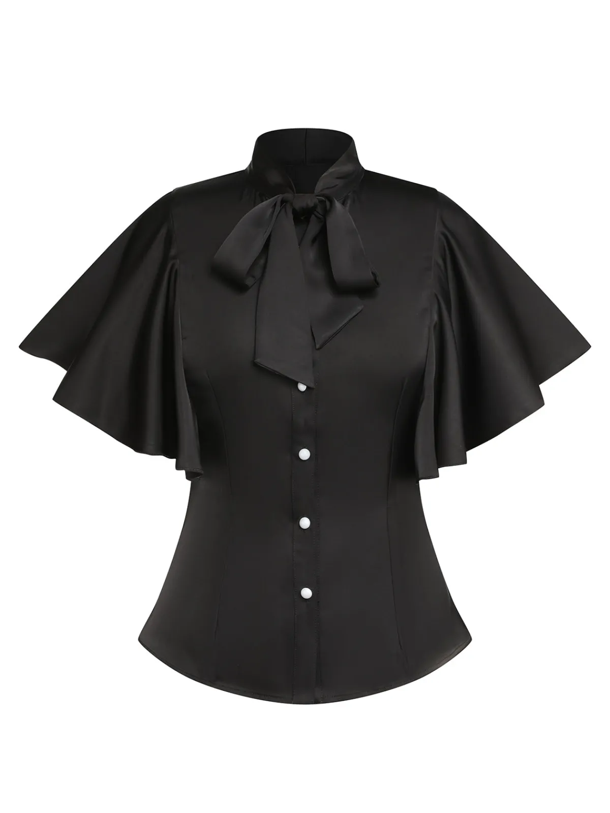 Online Retro Stage 1950s Solid Ruffled-Sleeve Blouse Black