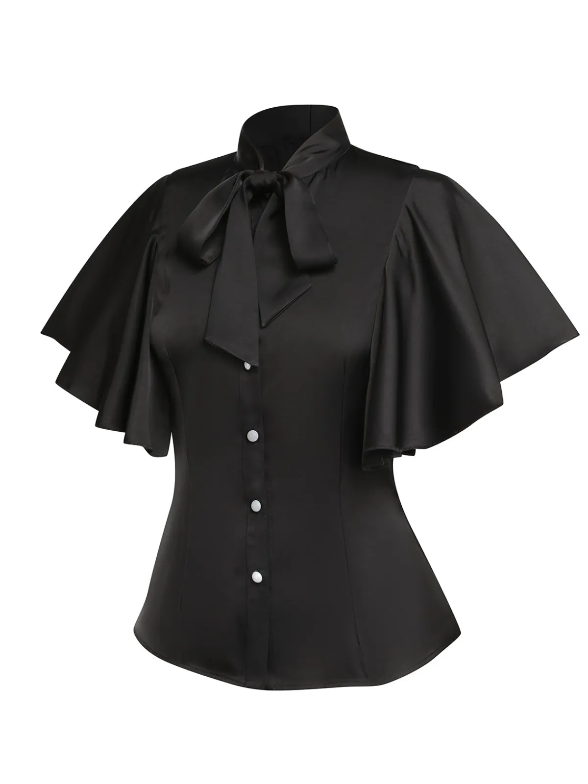 Online Retro Stage 1950s Solid Ruffled-Sleeve Blouse Black